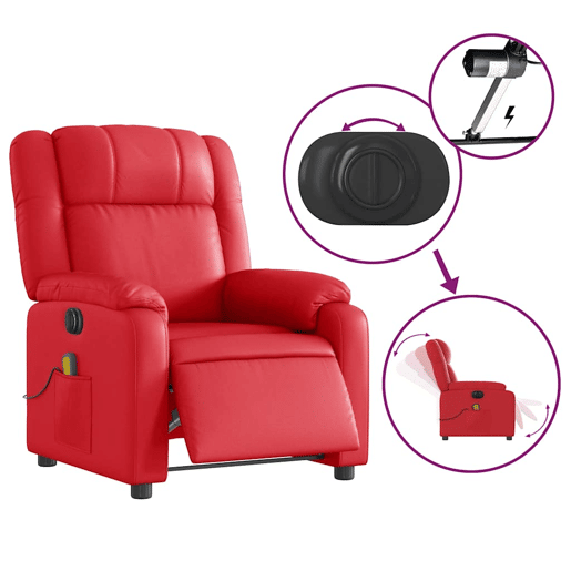 vidaXL Poltrona massagens reclinável elétrica couro artif. vermelho vidaXL Poltrona massagens reclinável elétrica couro artif. vermelho