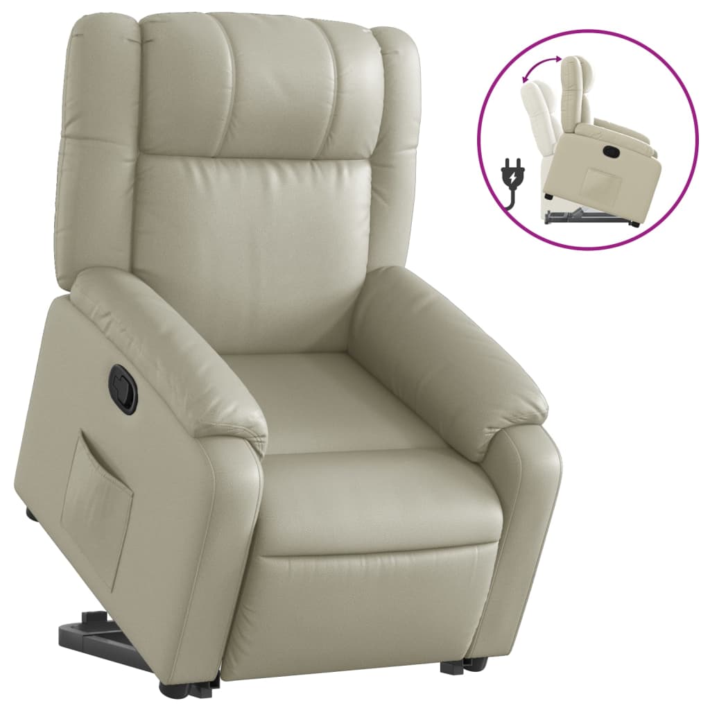 Vidaxl sillón reclinable elevable cuero artificial color crema
