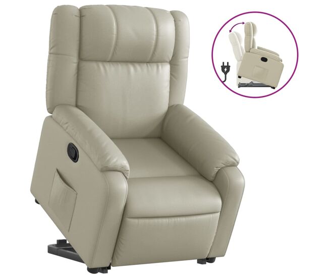 Vidaxl sillón reclinable elevable cuero artificial color crema