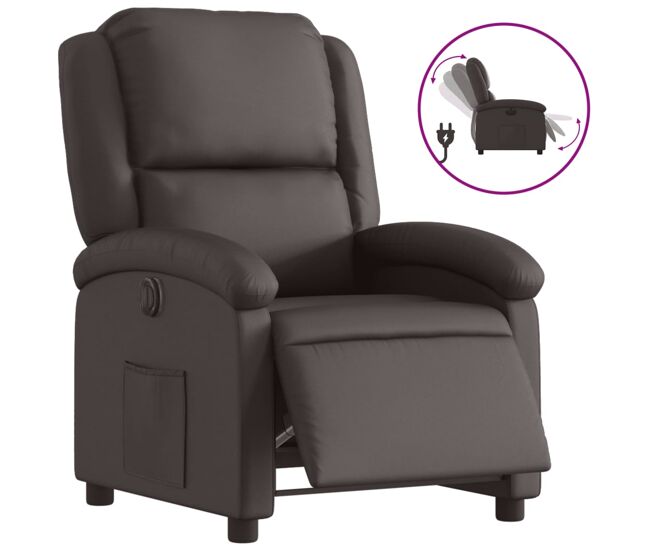 Vidaxl sillón reclinable eléctrico de cuero auténtico marrón oscuro