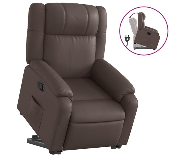 Vidaxl sillón reclinable elevable cuero sintético marrón