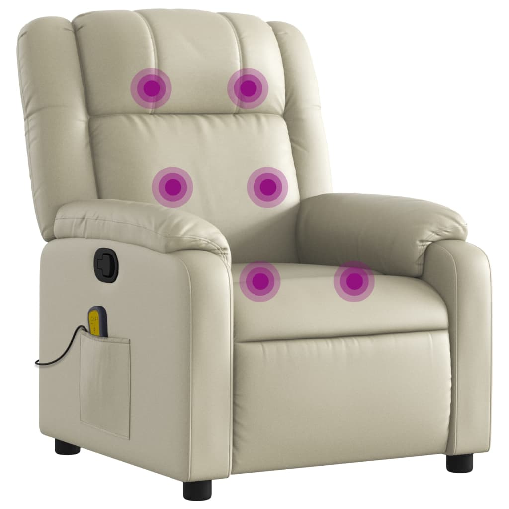 Vidaxl sillón reclinable de masaje cuero sintético crema
