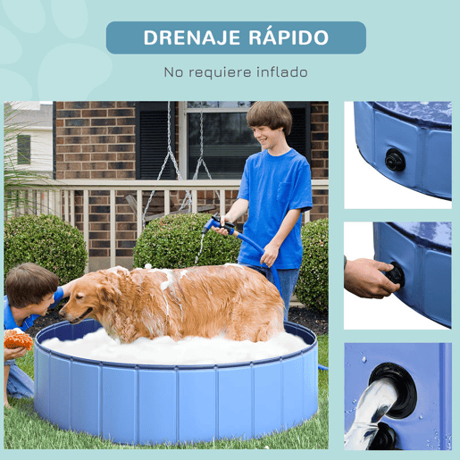PawHut Piscina Dobrável para Cães Gatos Banheira Portátil para Animais de Estimação PVC Antiderrapante Múltiplo Uso para Interior e Exterior Ø120x30 cm Azul