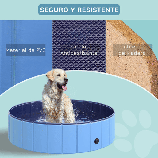 PawHut Piscina Dobrável para Cães Gatos Banheira Portátil para Animais de Estimação PVC Antiderrapante Múltiplo Uso para Interior e Exterior Ø120x30 cm Azul