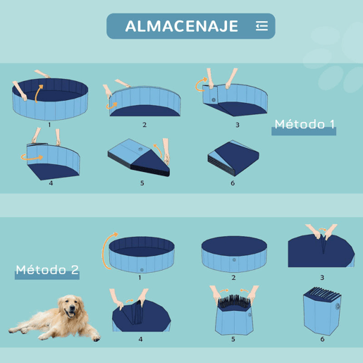 PawHut Piscina Dobrável para Cães Gatos Banheira Portátil para Animais de Estimação PVC Antiderrapante Múltiplo Uso para Interior e Exterior Ø120x30 cm Azul