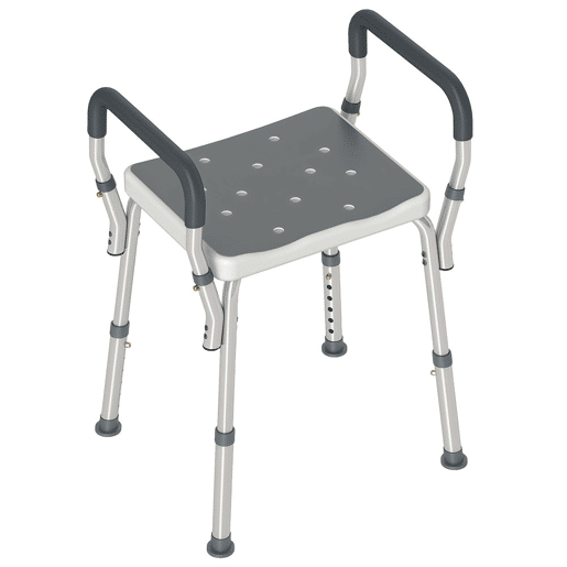 HOMCOM Banco de Duche Cadeira de Duche para Pessoas Idosas com Altura Ajustável Cadeira de Duche de Alumínio Antiderrapante Carga 150 kg para Idosos e Descapacitados 52x45x57-69 cm Cinza