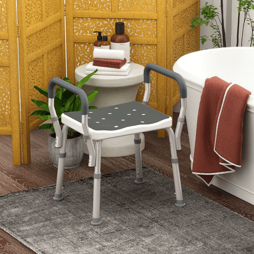 HOMCOM Banco de Duche Cadeira de Duche para Pessoas Idosas com Altura Ajustável Cadeira de Duche de Alumínio Antiderrapante Carga 150 kg para Idosos e Descapacitados 52x45x57-69 cm Cinza