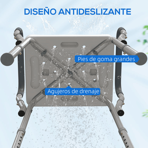 HOMCOM Banco de Duche Cadeira de Duche para Pessoas Idosas com Altura Ajustável Cadeira de Duche de Alumínio Antiderrapante Carga 150 kg para Idosos e Descapacitados 52x45x57-69 cm Cinza