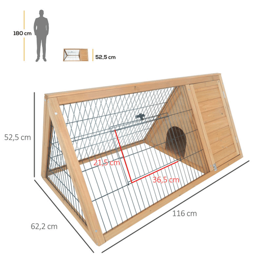 PawHut Coelheira de Madeira 116x62,2x52,5 cm Gaiola para Coelhos em Forma Triangular com Portas e Grade Metálica Madeira