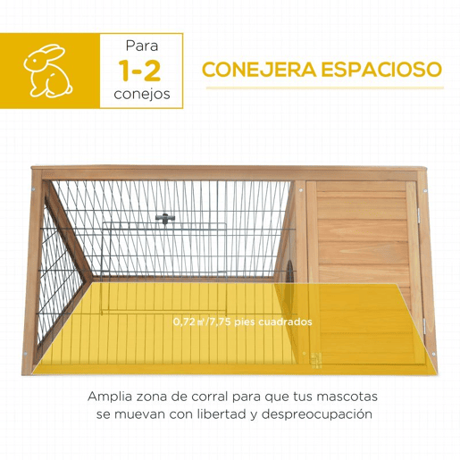 PawHut Coelheira de Madeira 116x62,2x52,5 cm Gaiola para Coelhos em Forma Triangular com Portas e Grade Metálica Madeira