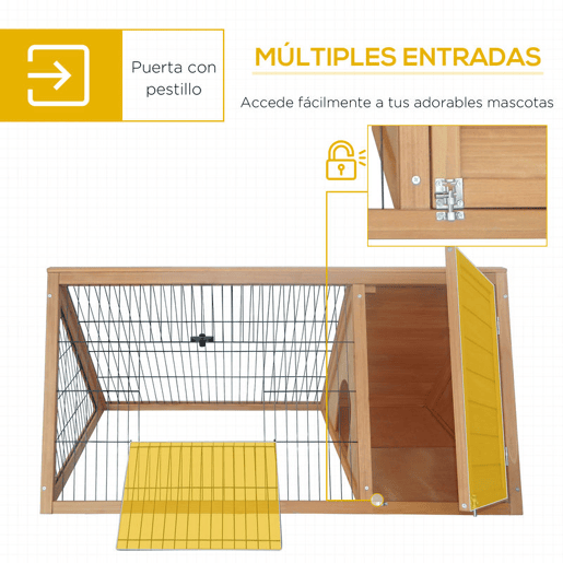 PawHut Coelheira de Madeira 116x62,2x52,5 cm Gaiola para Coelhos em Forma Triangular com Portas e Grade Metálica Madeira