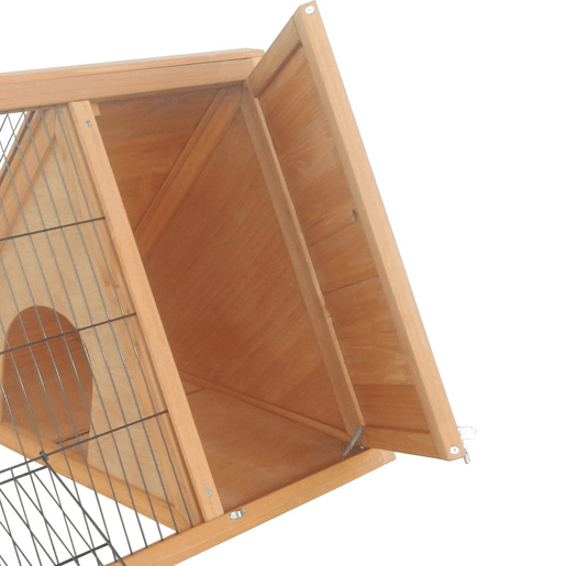 PawHut Coelheira de Madeira 116x62,2x52,5 cm Gaiola para Coelhos em Forma Triangular com Portas e Grade Metálica Madeira