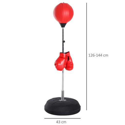 HOMCOM Saco de Boxe de Pé Punching Ball com Altura Ajustável em 4 Níveis 126-144 cm Base Preenchível e Luvas de Boxe para Adultos e Adolescentes Vermelho e Preto