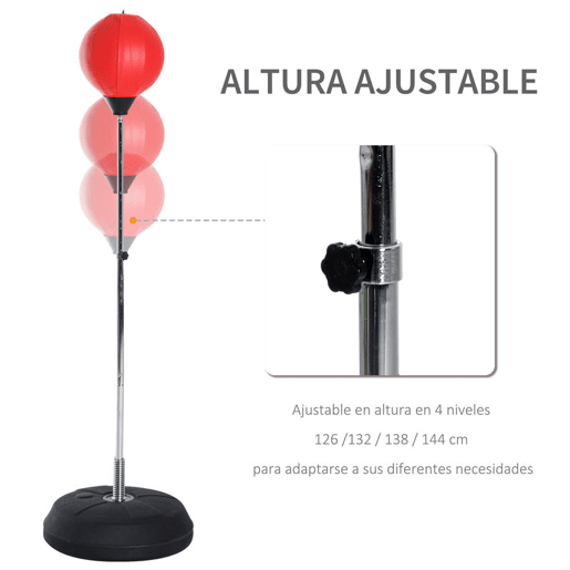 HOMCOM Saco de Boxe de Pé Punching Ball com Altura Ajustável em 4 Níveis 126-144 cm Base Preenchível e Luvas de Boxe para Adultos e Adolescentes Vermelho e Preto