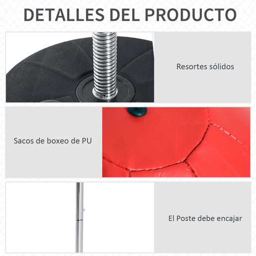 HOMCOM Saco de Boxe de Pé Punching Ball com Altura Ajustável em 4 Níveis 126-144 cm Base Preenchível e Luvas de Boxe para Adultos e Adolescentes Vermelho e Preto