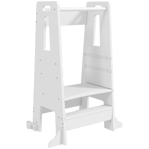 AIYAPLAY Torre de Aprendizagem Torre de Aprendizagem para Crianças acima de 3 Anos com Degrau Altura Ajustável em 3 Níveis e Barreira de Segurança para Casa de Banho Cozinha 45x47,5x91 cm Branco