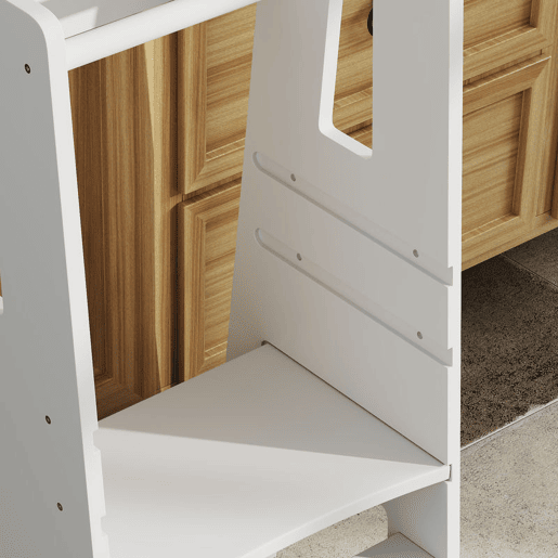 AIYAPLAY Torre de Aprendizagem Torre de Aprendizagem para Crianças acima de 3 Anos com Degrau Altura Ajustável em 3 Níveis e Barreira de Segurança para Casa de Banho Cozinha 45x47,5x91 cm Branco