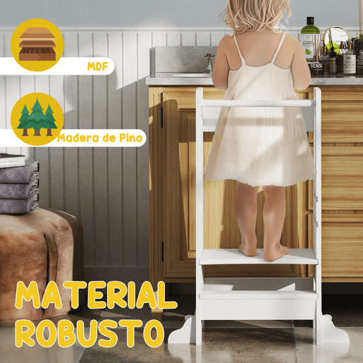 AIYAPLAY Torre de Aprendizagem Torre de Aprendizagem para Crianças acima de 3 Anos com Degrau Altura Ajustável em 3 Níveis e Barreira de Segurança para Casa de Banho Cozinha 45x47,5x91 cm Branco