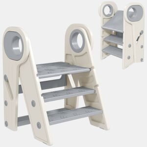 AIYAPLAY Banco para Crianças Dobrável Torre de Aprendizagem Escada para Crianças de 18-60 Meses Antiderrapante para Casa de Banho Cozinha Dormitório 46,5x47x61,5 cm Cinza e Branco
