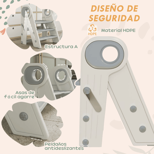 AIYAPLAY Banco para Crianças Dobrável Torre de Aprendizagem Escada para Crianças de 18-60 Meses Antiderrapante para Casa de Banho Cozinha Dormitório 46,5x47x61,5 cm Cinza e Branco