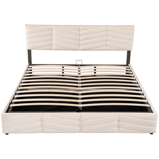 Cama de casal de veludo 160x200cm com armazenamento,bege