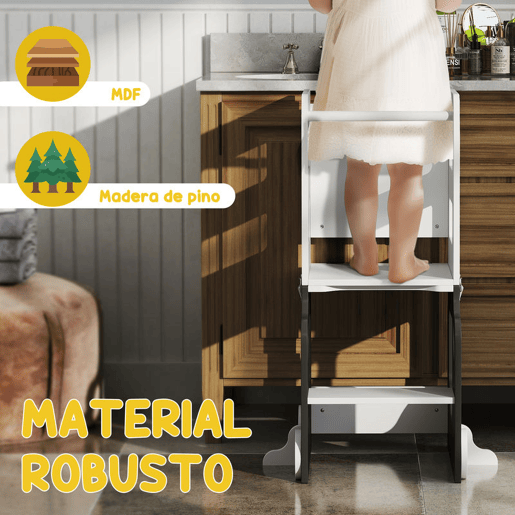 AIYAPLAY Torre de Aprendizagem 4 em 1 Torre de Aprendizagem para Crianças acima de 3 Anos em Forma de Carro Convertível em Mesa e Cadeira com Ardósia Barreira de Segurança 58x46x92 cm Branco e Cinza
