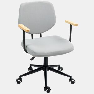 HOMCOM Cadeira de Escritório Cadeira de Escritório com Apoio para os Braços de Madeira e Altura Ajustável Cadeira Giratória para Estúdio Dormitório Carga 120 kg 59x55x84-94 cm Cinza