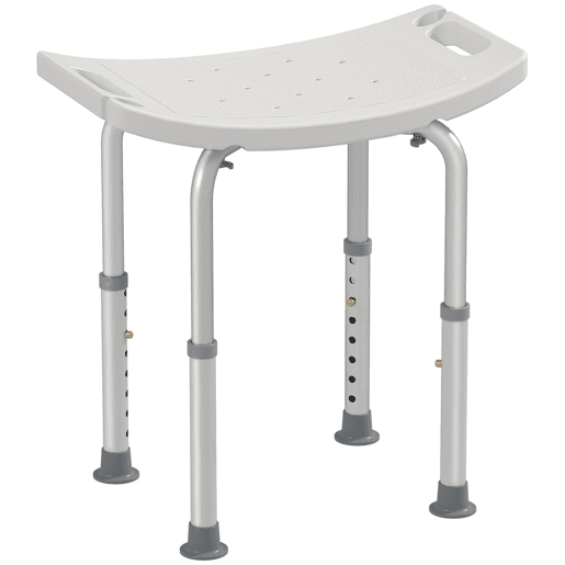 HOMCOM Banco de Duche Banco de Segurança para Duche com Altura Ajustável em 8 Posições com Base de Borracha Antiderrapante 50x36x39,5-56,5 cm Branco