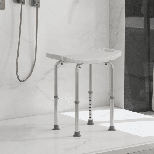 HOMCOM Banco de Duche Banco de Segurança para Duche com Altura Ajustável em 8 Posições com Base de Borracha Antiderrapante 50x36x39,5-56,5 cm Branco