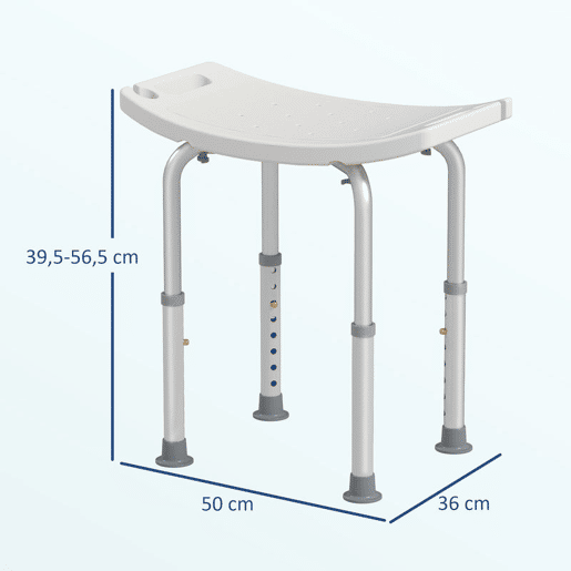 HOMCOM Banco de Duche Banco de Segurança para Duche com Altura Ajustável em 8 Posições com Base de Borracha Antiderrapante 50x36x39,5-56,5 cm Branco