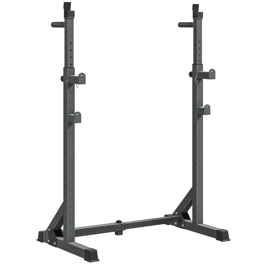 SPORTNOW Suporte para Barras de Pesos Multifuncional com Largura e Altura Ajustáveis Suporte de Musculação com Estrutura de Aço Carga 200 kg para Treino em Casa Ginásio 60-87x65x121-158 cm Preto