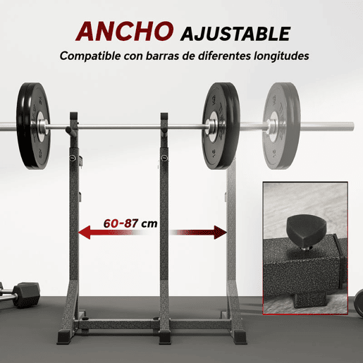 SPORTNOW Suporte para Barras de Pesos Multifuncional com Largura e Altura Ajustáveis Suporte de Musculação com Estrutura de Aço Carga 200 kg para Treino em Casa Ginásio 60-87x65x121-158 cm Preto