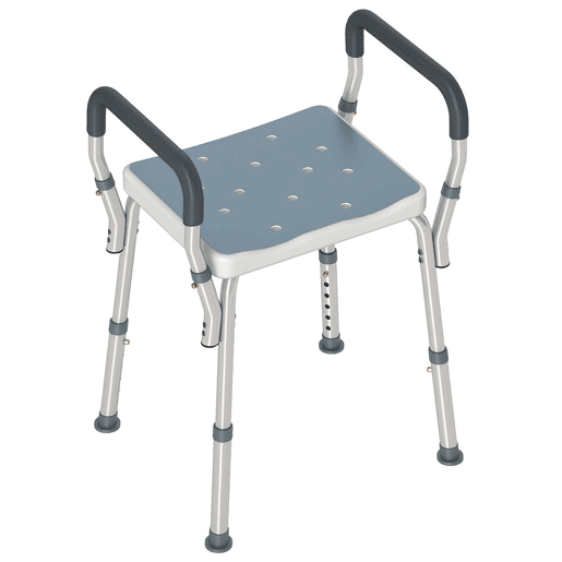 HOMCOM Banco de Duche Cadeira de Duche para Pessoas Idosas com Altura Ajustável Cadeira de Duche de Alumínio Antiderrapante Carga 150 kg para Idosos e Descapacitados 52x45x57-69 cm Azul