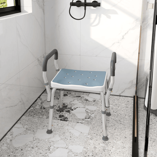 HOMCOM Banco de Duche Cadeira de Duche para Pessoas Idosas com Altura Ajustável Cadeira de Duche de Alumínio Antiderrapante Carga 150 kg para Idosos e Descapacitados 52x45x57-69 cm Azul