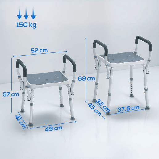 HOMCOM Banco de Duche Cadeira de Duche para Pessoas Idosas com Altura Ajustável Cadeira de Duche de Alumínio Antiderrapante Carga 150 kg para Idosos e Descapacitados 52x45x57-69 cm Azul