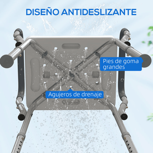 HOMCOM Banco de Duche Cadeira de Duche para Pessoas Idosas com Altura Ajustável Cadeira de Duche de Alumínio Antiderrapante Carga 150 kg para Idosos e Descapacitados 52x45x57-69 cm Azul
