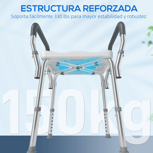 HOMCOM Banco de Duche Cadeira de Duche para Pessoas Idosas com Altura Ajustável Cadeira de Duche de Alumínio Antiderrapante Carga 150 kg para Idosos e Descapacitados 52x45x57-69 cm Azul