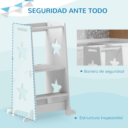 AIYAPLAY Torre de Aprendizagem 2 em 1 Torre de Aprendizagem para Crianças acima de 3 Anos Convertível em Mesa e Cadeira com Barreira de Segurança 60x44,5x86 cm Branco
