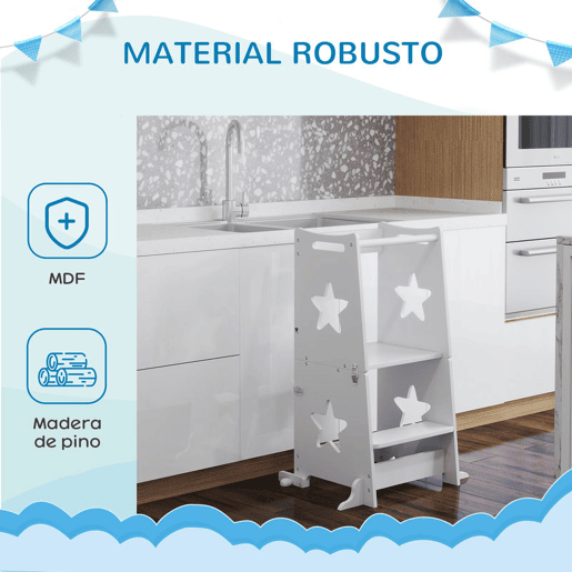 AIYAPLAY Torre de Aprendizagem 2 em 1 Torre de Aprendizagem para Crianças acima de 3 Anos Convertível em Mesa e Cadeira com Barreira de Segurança 60x44,5x86 cm Branco