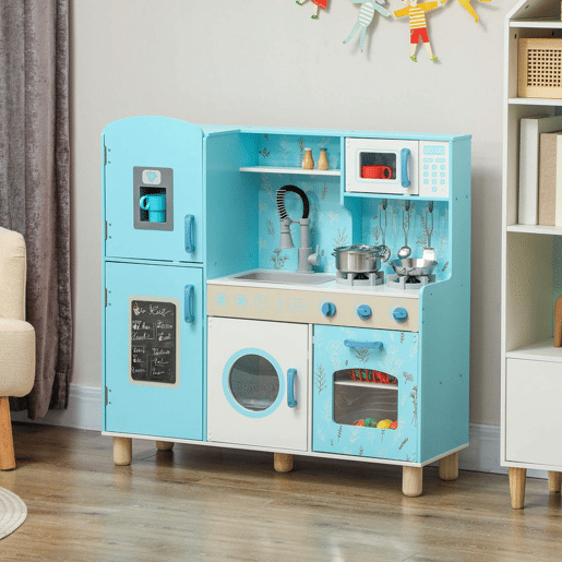 AIYAPLAY Cozinha de Madeira para Crianças acima de 3 Anos Cozinha Infantil com Sons Fogão Forno Micro-Ondas Máquina de Gelo e Acessórios 90x33,3x91,6 cm Azul AIYAPLAY Cozinha de Madeira para Crianças acima de 3 Anos Cozinha Infantil com Sons Fogão Forno Micro-Ondas Máquina de Gelo e Acessórios 90x33,3x91,6 cm Azul