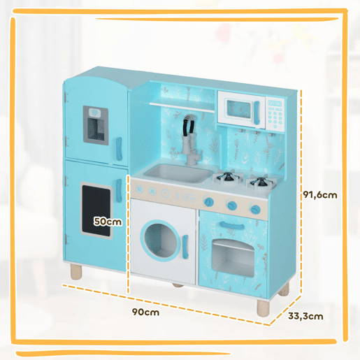 AIYAPLAY Cozinha de Madeira para Crianças acima de 3 Anos Cozinha Infantil com Sons Fogão Forno Micro-Ondas Máquina de Gelo e Acessórios 90x33,3x91,6 cm Azul AIYAPLAY Cozinha de Madeira para Crianças acima de 3 Anos Cozinha Infantil com Sons Fogão Forno Micro-Ondas Máquina de Gelo e Acessórios 90x33,3x91,6 cm Azul