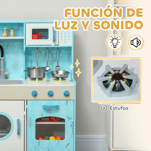 AIYAPLAY Cozinha de Madeira para Crianças acima de 3 Anos Cozinha Infantil com Sons Fogão Forno Micro-Ondas Máquina de Gelo e Acessórios 90x33,3x91,6 cm Azul AIYAPLAY Cozinha de Madeira para Crianças acima de 3 Anos Cozinha Infantil com Sons Fogão Forno Micro-Ondas Máquina de Gelo e Acessórios 90x33,3x91,6 cm Azul