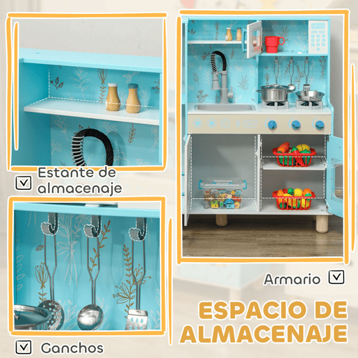 AIYAPLAY Cozinha de Madeira para Crianças acima de 3 Anos Cozinha Infantil com Sons Fogão Forno Micro-Ondas Máquina de Gelo e Acessórios 90x33,3x91,6 cm Azul AIYAPLAY Cozinha de Madeira para Crianças acima de 3 Anos Cozinha Infantil com Sons Fogão Forno Micro-Ondas Máquina de Gelo e Acessórios 90x33,3x91,6 cm Azul