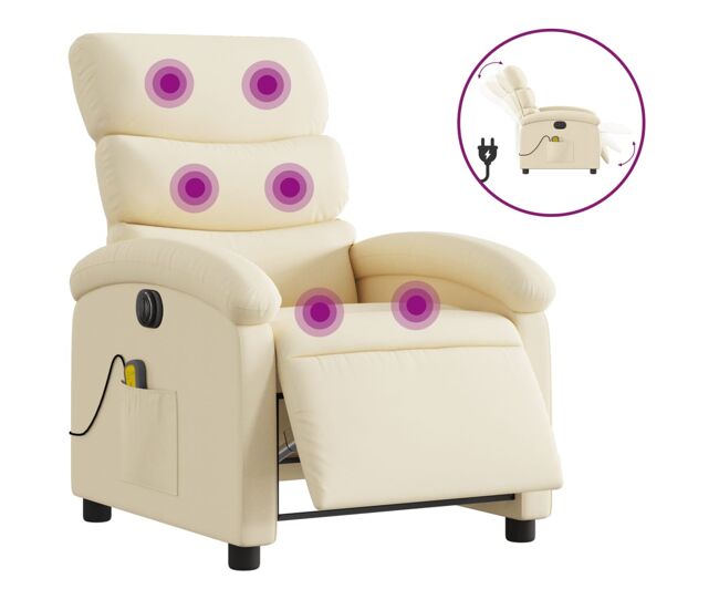 Vidaxl sillón reclinable de masaje eléctrico tela color crema