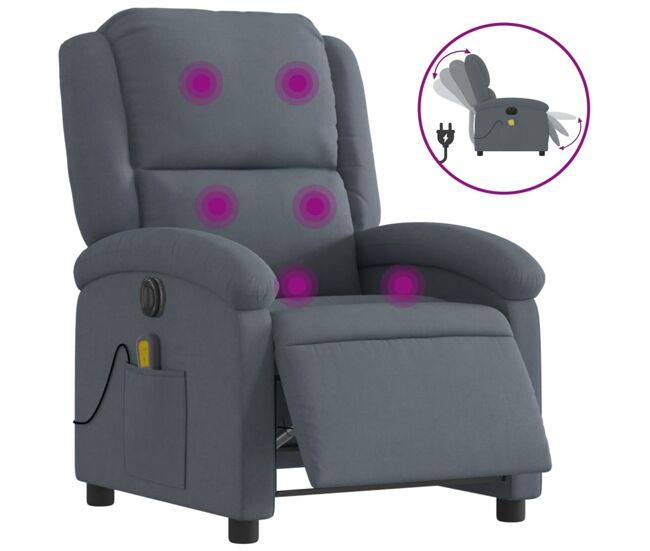 Vidaxl sillón reclinable de masaje eléctrico terciopelo gris oscuro