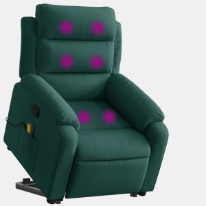 vidaXL Poltrona elevatória de massagens veludo verde-escuro