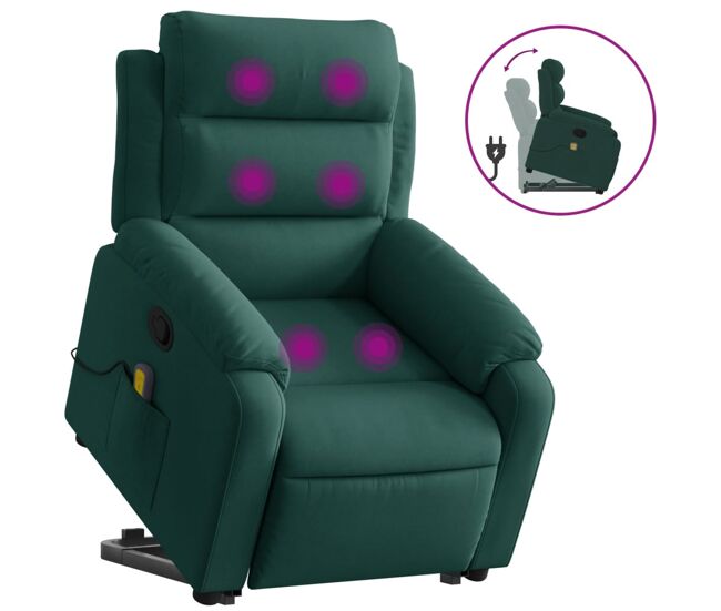 Vidaxl sillón reclinable de masaje elevable terciopelo verde oscuro