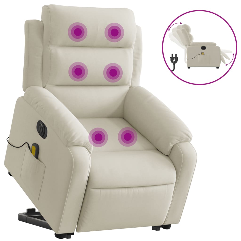 Vidaxl sillón reclinable de masaje eléctrico elevable terciopelo crema
