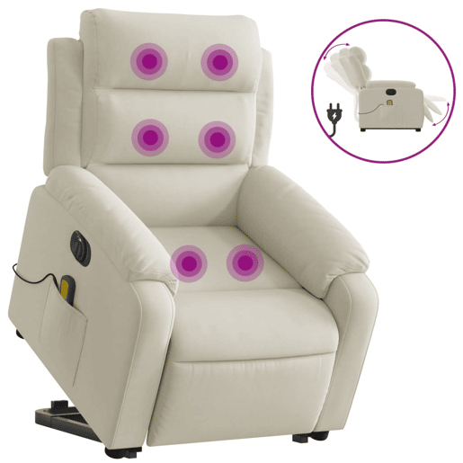 vidaXL Poltrona massagens reclinável elevatória elétrica veludo creme