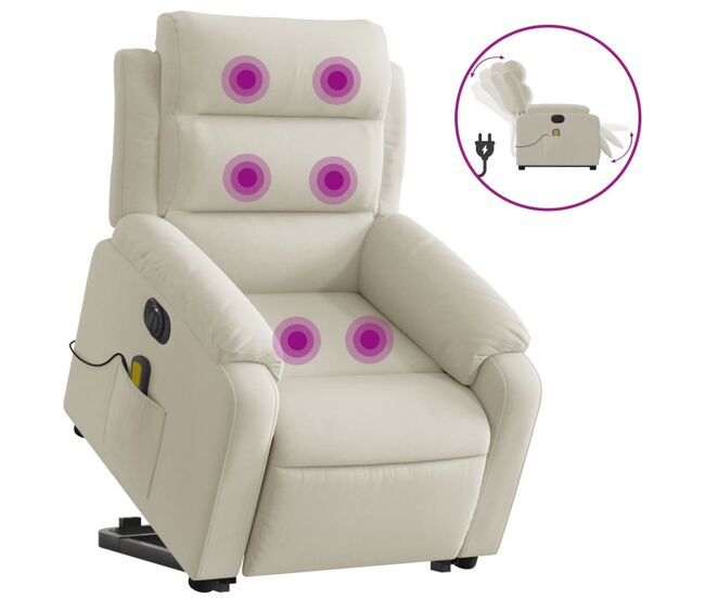 Vidaxl sillón reclinable de masaje eléctrico elevable terciopelo crema
